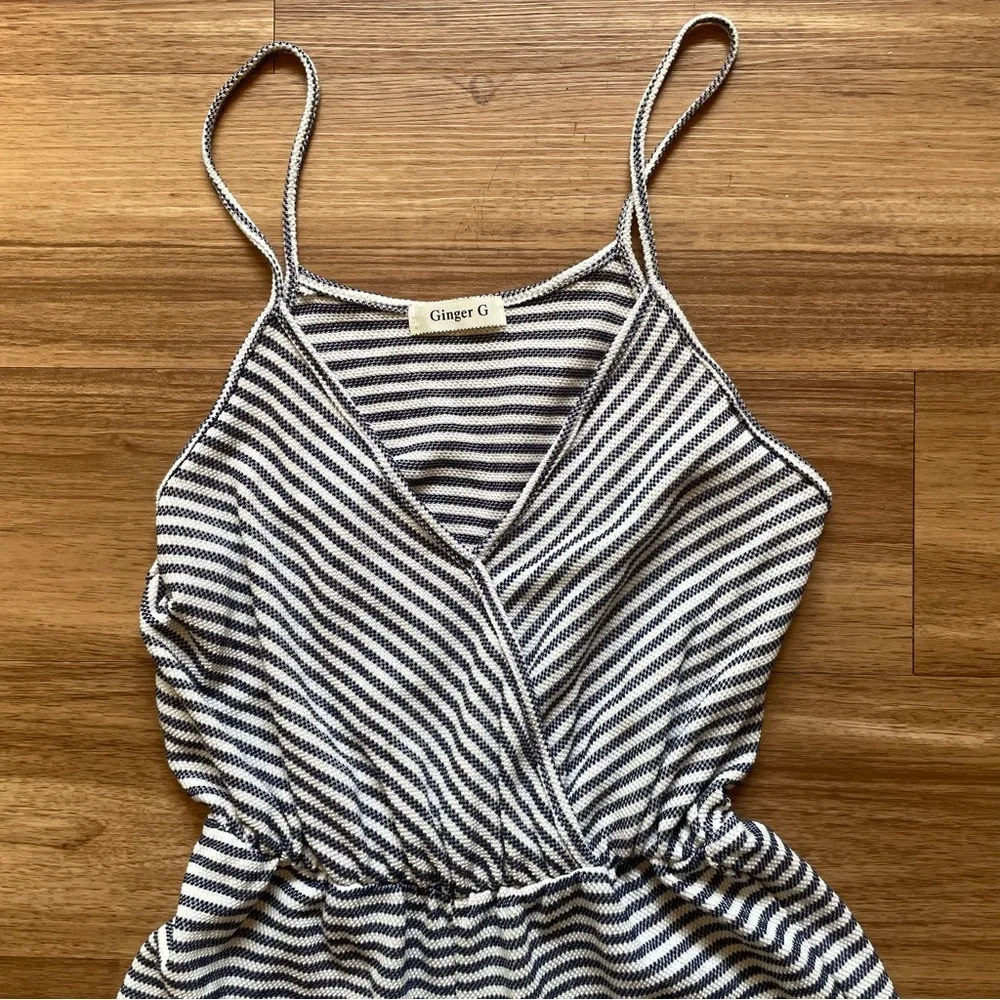 Ginger G Black and White Striped Jumpsuit Romper Medium Summercore Beach Casual - Picture 2 of 8